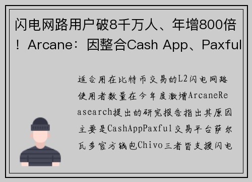 闪电网路用户破8千万人、年增800倍！Arcane：因整合Cash App、Paxful、Chivo