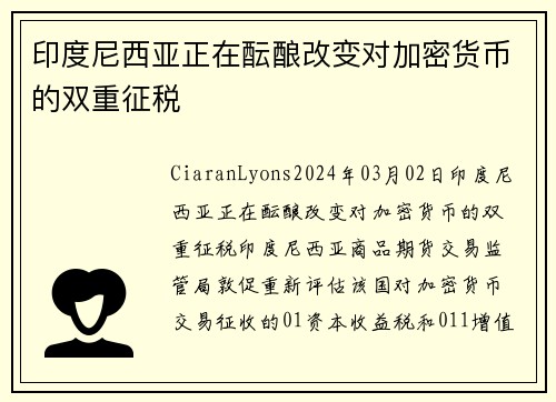 印度尼西亚正在酝酿改变对加密货币的双重征税 